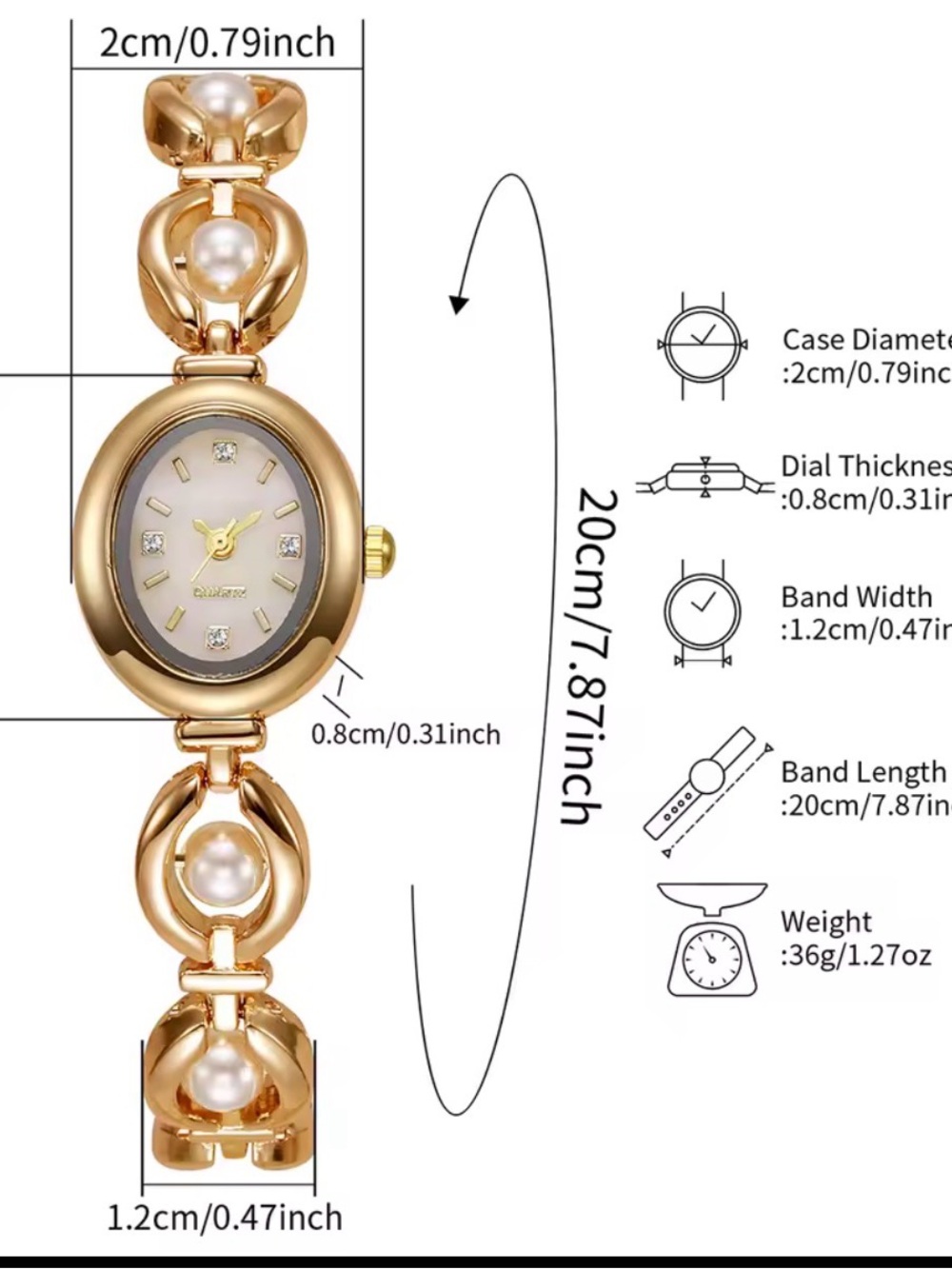 Gold Classic Pearl Bracelet Watch - Picture 8 of 8